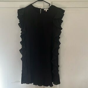 TCEC women’s Black ruffled sleeveless‎ mini dress. Size medium.
